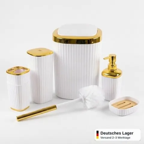 Badezimmer Zubehör Set 6-teilig Loginis Hellblau Schwarz Weiß Kunststoff modern