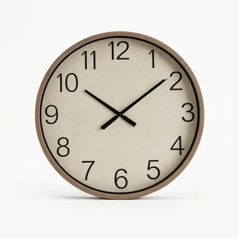 Wanduhr Groß 39cm Holzrahmen Leinen Optik Lautlos Wohnzimmer Modern Design