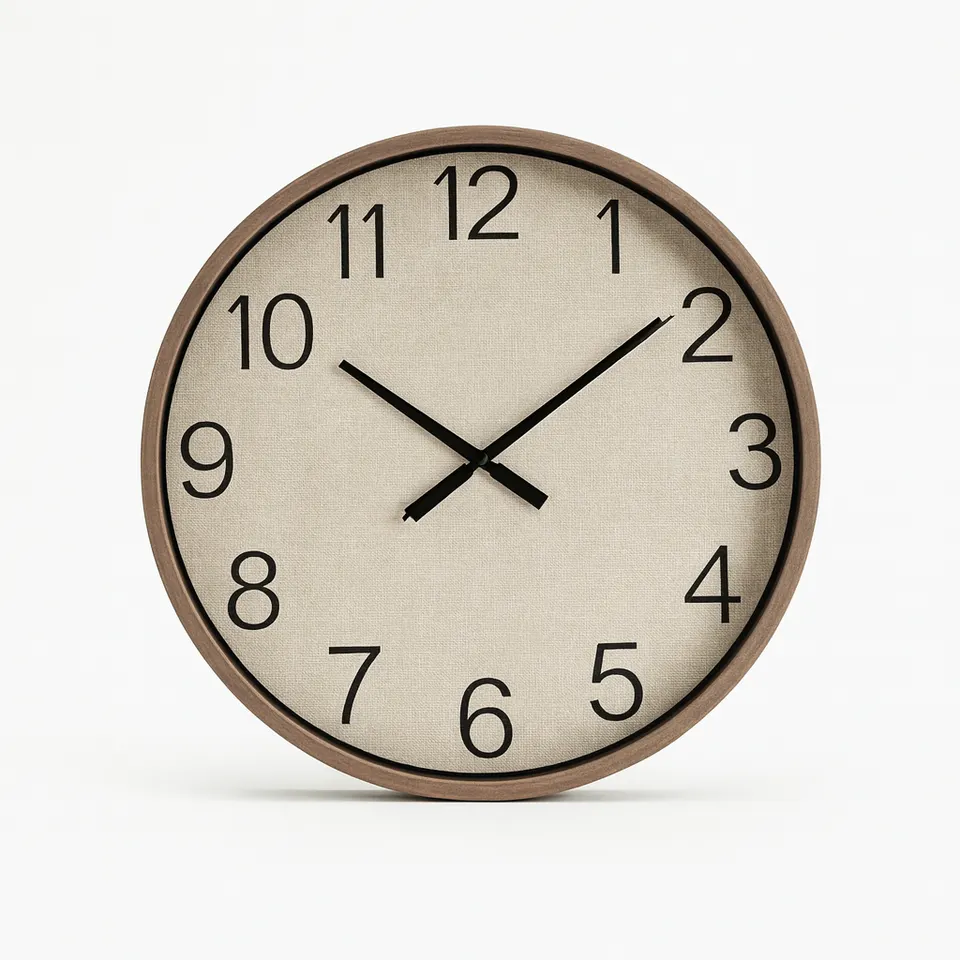 Wanduhr Groß 39cm Holzrahmen Leinen Optik Lautlos Wohnzimmer Modern Design