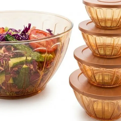Xani Salatschüssel 4er Set mit Deckel 14,5x29,5 cm Kunststoff für Küche