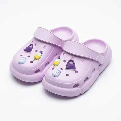 Xani Kinder Clogs EVA Flieder mit Charms Gartenschuhe Badeschuhe Hausschuhe
