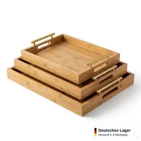 Serviertablett 3er Set rechteckig stapelbar Frühstückstablett Deko