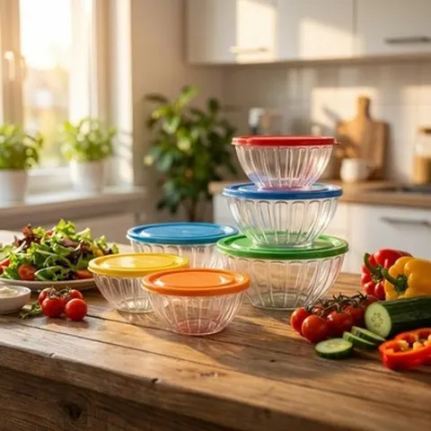 Salatschüssel 5er Set mit Deckel Kunststoff stapelbar Meal Prep Küche