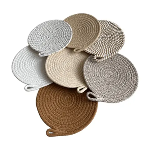 Topfuntersetzer 7er Set rund 20 cm geflochten Küche Tisch Untersetzer Schlaufe