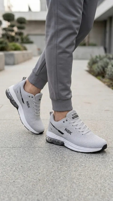 Herren Sneaker NBK Grau Mesh Laufschuhe Sportschuhe Freizeitschuhe Schnürung