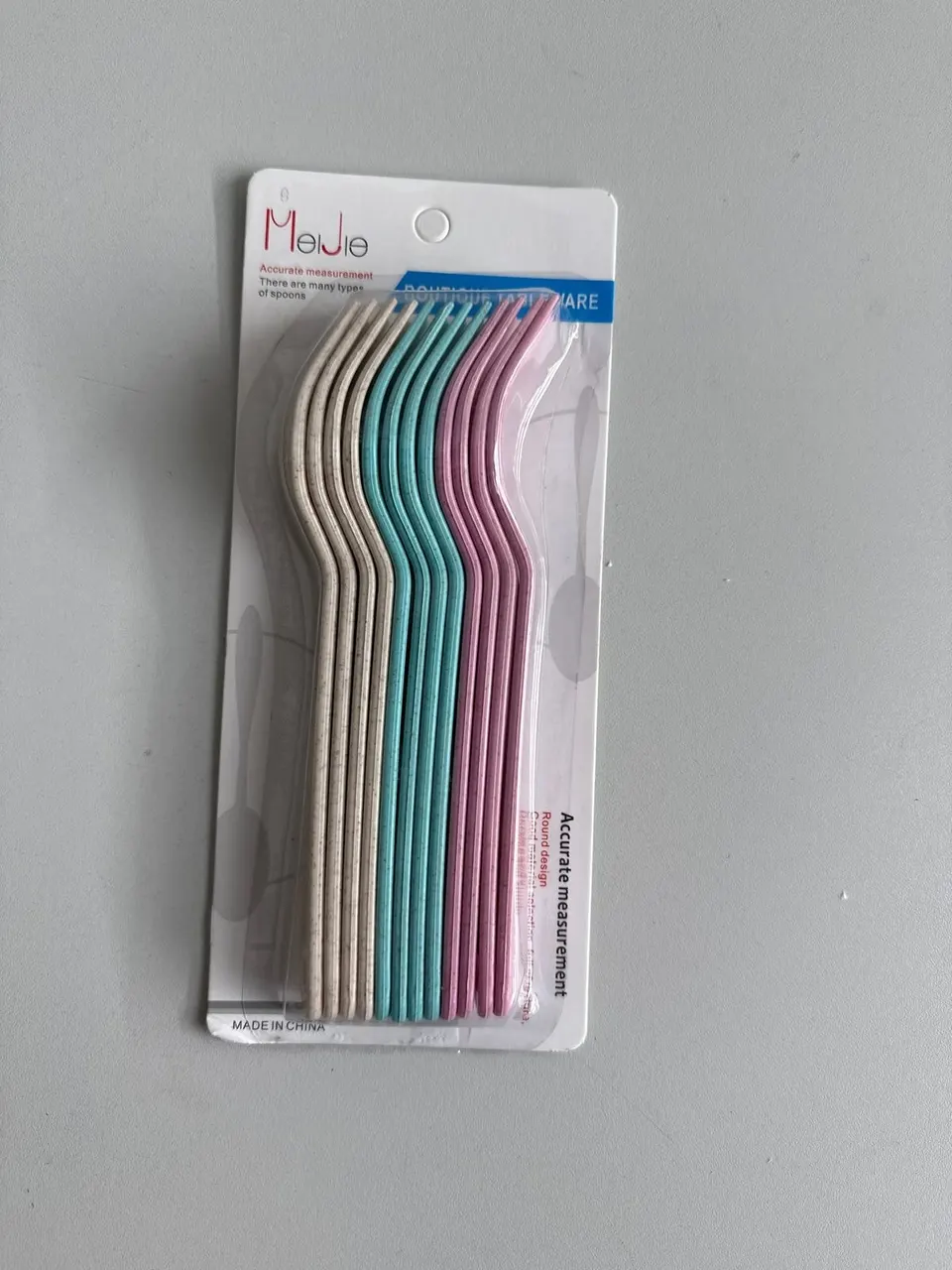 MeiJie Gabeln Kunststoff 12 Stück Beige Rosa Türkis Gabel-Set