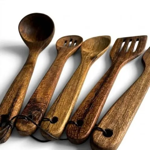 Xuhong Holzlöffel 5er Set 7x30 cm für Kochen und Rühren, Küchenutensilien