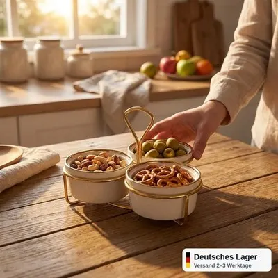 Keramik Snackschale 3er Set mit Deckel Vorratsdose Aufbewahrung Küche
