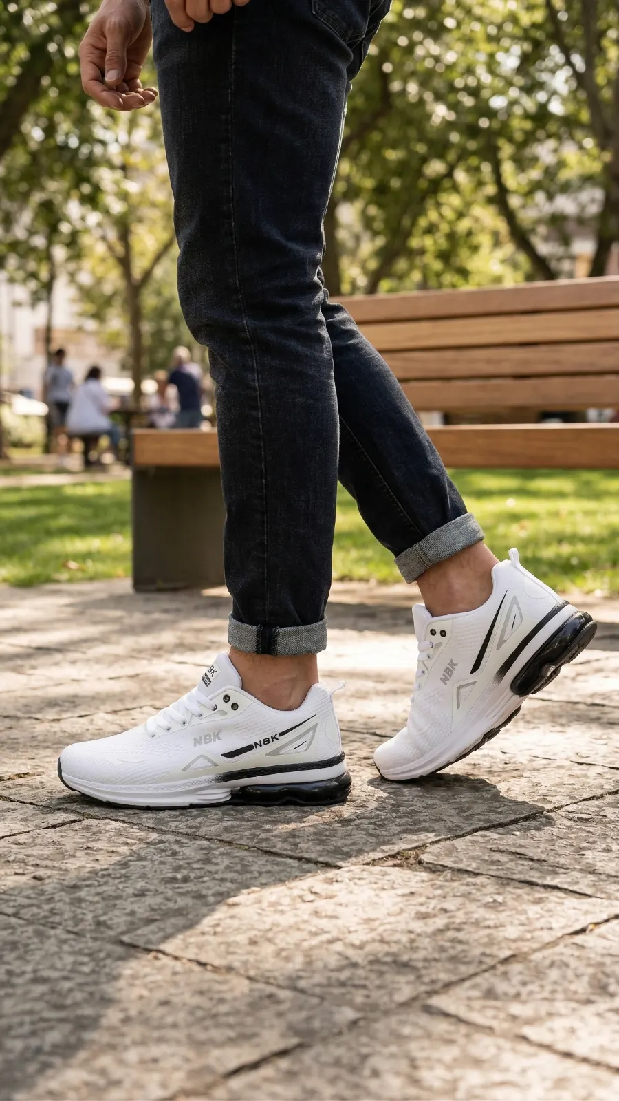 Sneaker NBK White Edition Weiß Schwarz Sportschuhe Mesh atmungsaktiv Dämpfung
