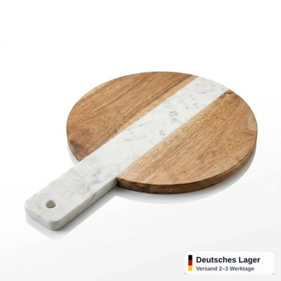 Schneidebrett rund Marmor Optik Holz Käsebrett Servierbrett Küche