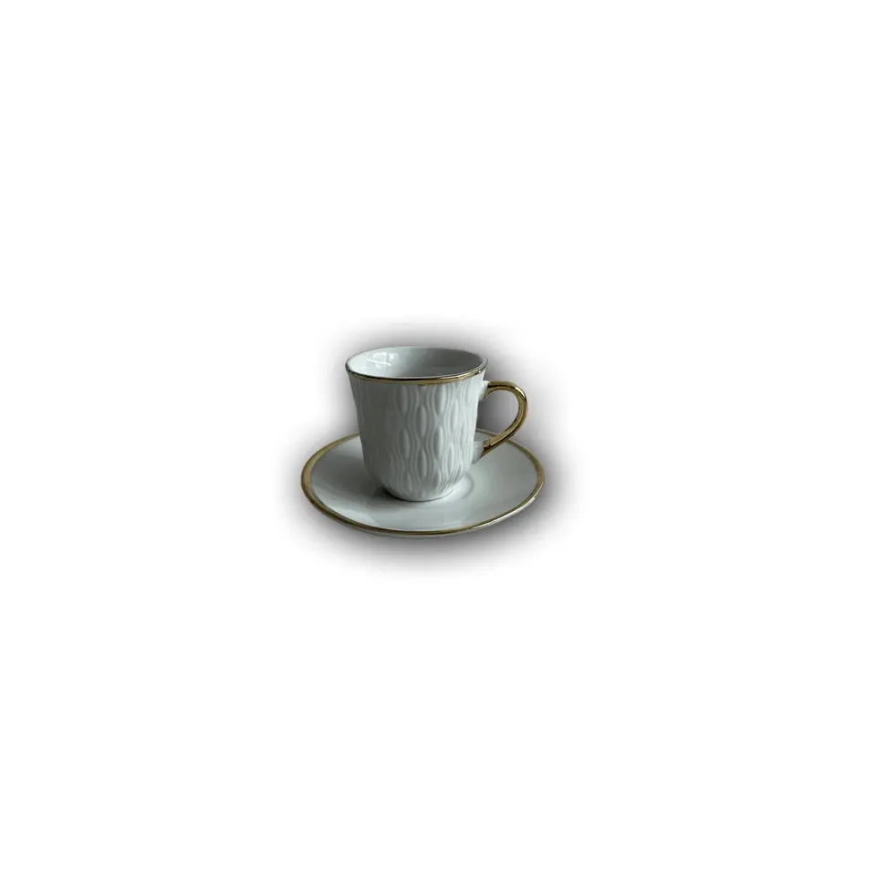 Kaffee- und Mokkatassen mit Unterteller aus Porzellan Weiß-Gold