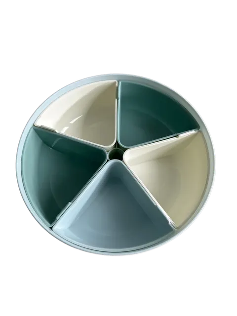 Servierplatte rund 5 Fächer Snackschale mit Deckel Blau 28,5 cm Kunststoff