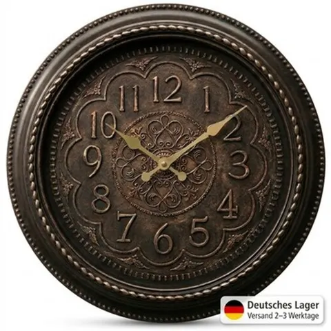 Vintage Wanduhr 35cm Bronze Antik Barock Wohnzimmer Leise Schleichend Quarz