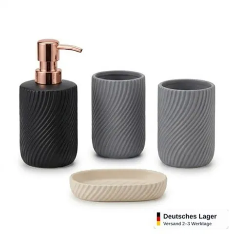Badzubehör 4er Set Keramik Seifenspender Zahnbürstenhalter Becher Bad