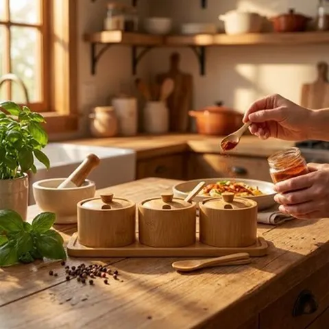 Gewürzbehälter Holz 3er Set Xani mit Dosierlöffel Gewürzdosen für Kräuter Tee