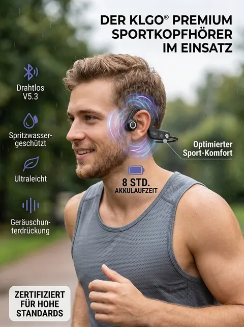 KLGO HK-86BL Air Conduction Sportkopfhörer Bluetooth 5.3 Nackenbügel 8h Akku