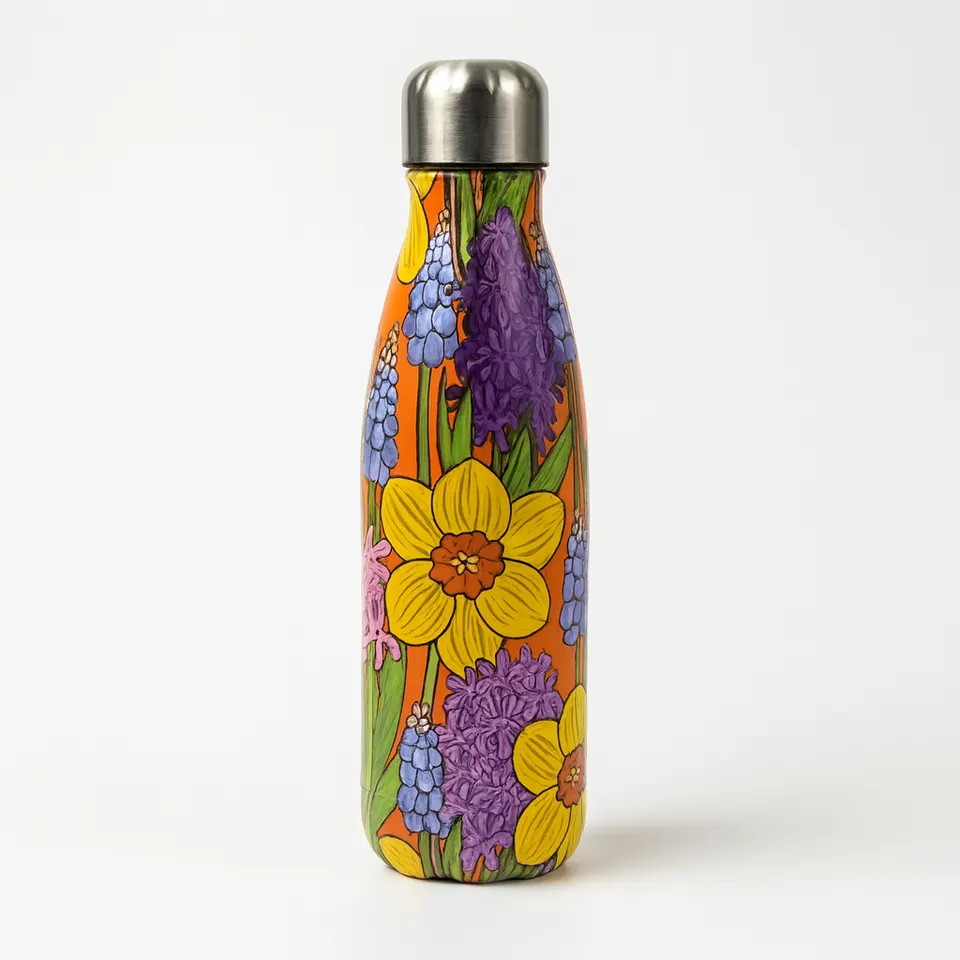 Thermoflasche 500ml Edelstahl doppelwandig Isolierflasche Sport Schule Blumen
