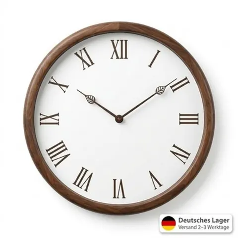 Wanduhr 30cm Römische Ziffern Walnuss Holz Lautlos Wohnzimmer Esszimmer Klassik