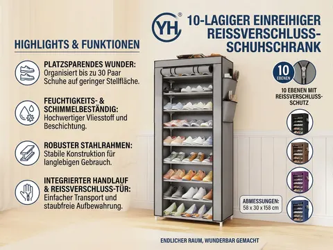 10 Ebenen XXL Textil-Schuhschrank – Das Platzwunder für dein Zuhause