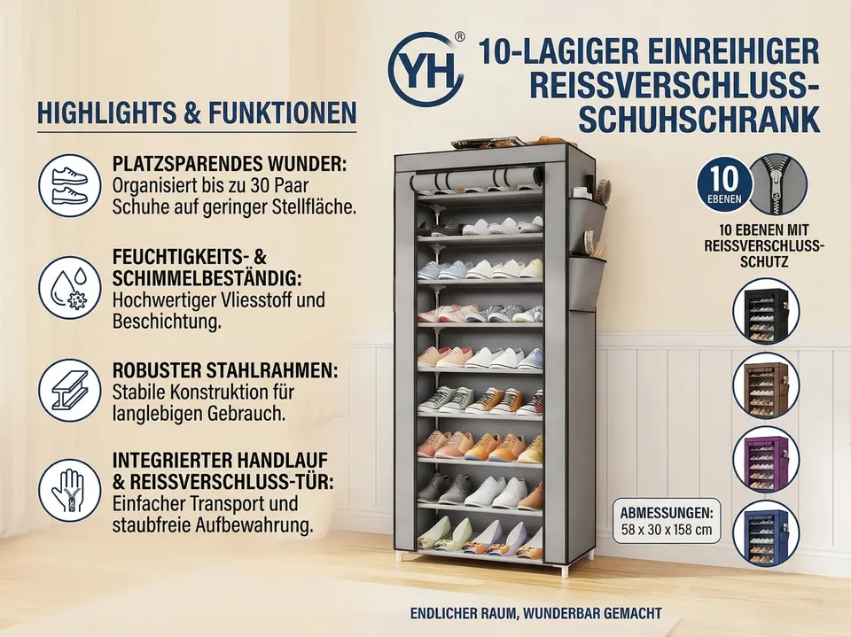 10 Ebenen XXL Textil-Schuhschrank – Das Platzwunder für dein Zuhause