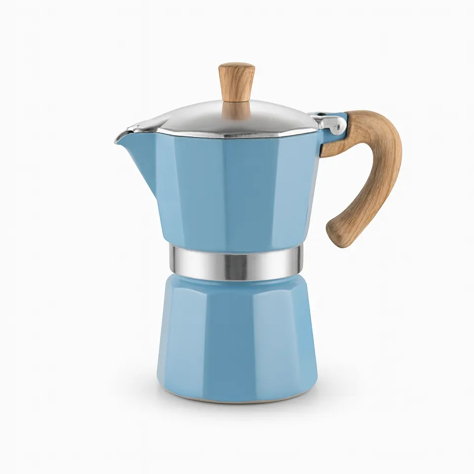 Espressokocher 3 Tassen Aluminium Blau Mokkakanne Herdplatte Kaffeekanne Xani