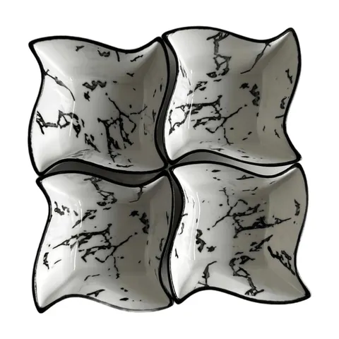 Keramik Snackschalen 4er Set Marmor-Optik Weiß Xani Dipschalen Servierschalen