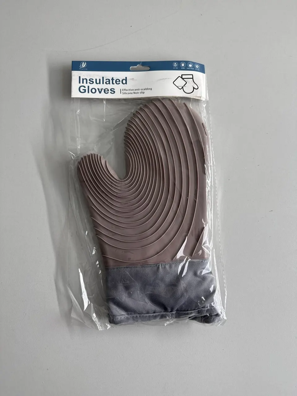 LJW Ofenhandschuh Silikon Rosa mit Stoffstulpe und Aufhängeschlaufe