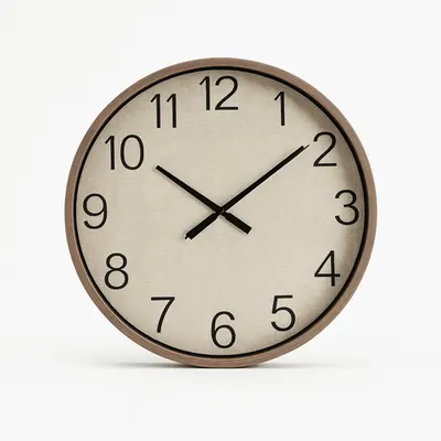 Wanduhr Groß 39cm Holzrahmen Leinen Optik Lautlos Wohnzimmer Modern Design