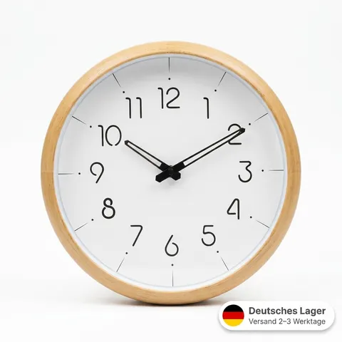 Wanduhr 30cm Holz Hell Modern Klassisch Lautlos Quarz Küche Büro Wohnzimmer
