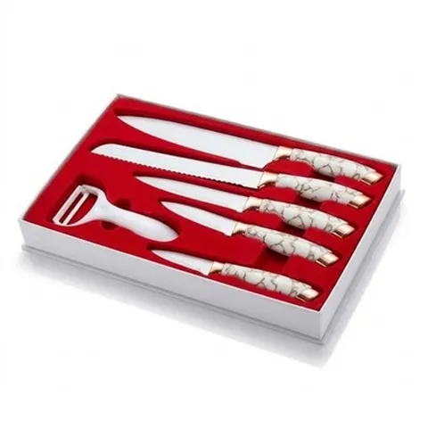 Xani Messerset 5-tlg. Marmor-Optik Weiß Gold Geschenkbox Küchenmesser